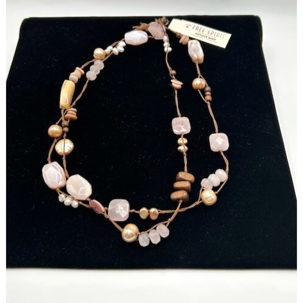 NWT Peyote Bird Shell Wood‎ Gemstone Necklace Genuine Stone Sterling Silver 36"